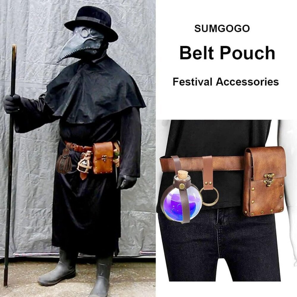 Steampunk Tri_Brown Leather Belt Pouch Waist Bag Medieval Phone Holder CosplayX - Picture 2 of 7